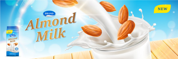 杏仁奶广告饮料倾倒和喷溅图片下载