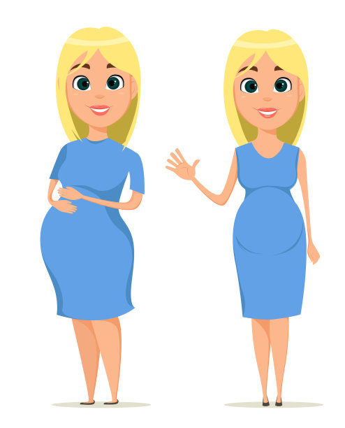 可爱的孕妇穿着蓝色的衣服漂亮的金发图片下载