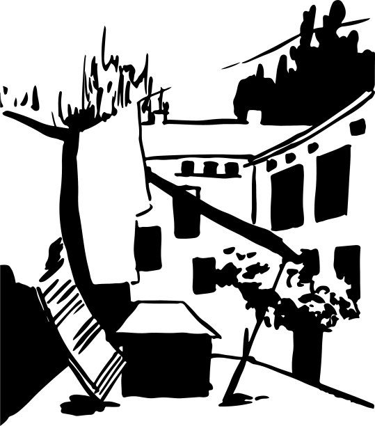 景街手绘墨线图片下载