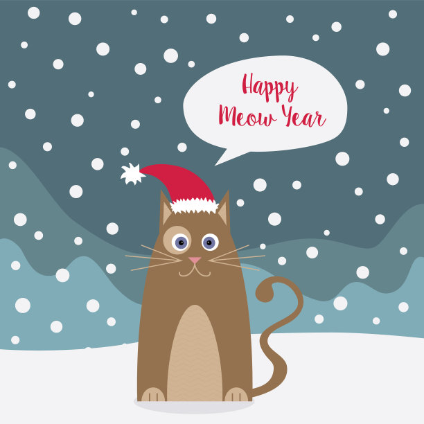 卡通猫祝福新年冬天快乐图片下载