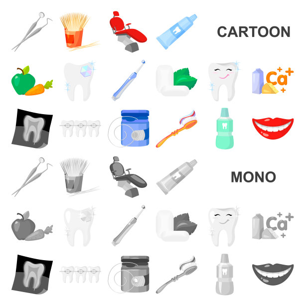 牙科护理卡通图标集合图片下载