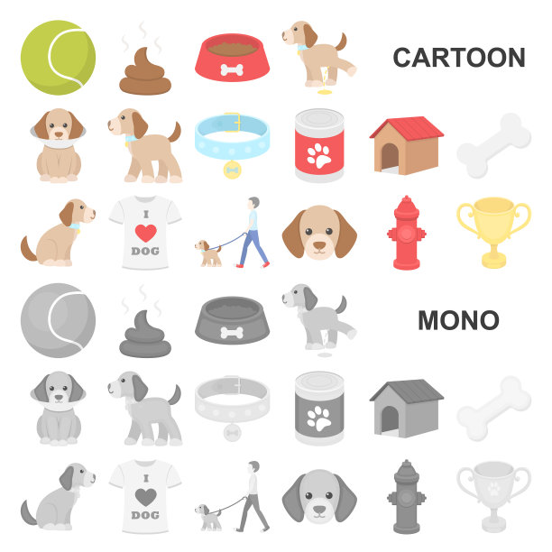 宠物狗卡通图标在集合设计图片下载