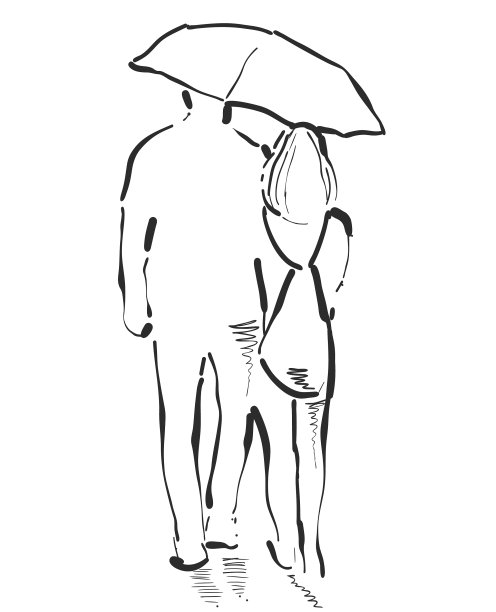 一对带伞的男女素描图片下载
