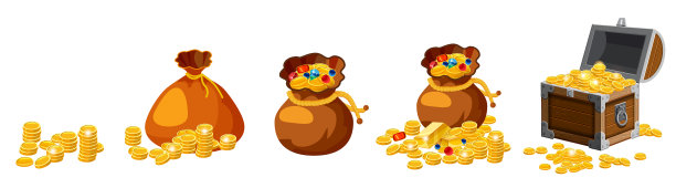 装满金币的旧包和钱包合集图片下载