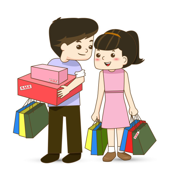 幸福的一对，手里拿着购物袋图片下载