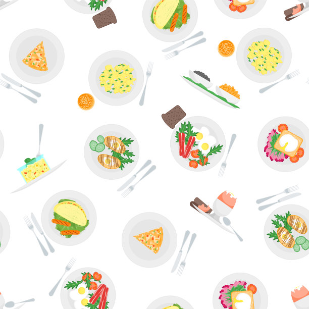 卡通早餐菜单无缝图案背景图片下载