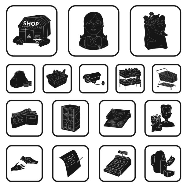 超市和设备黑色图标设置图片下载