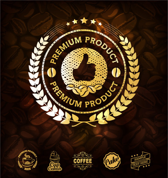 金色的咖啡标签和咖啡豆背景图片下载