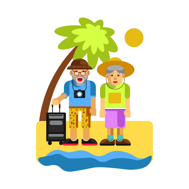 爷爷奶奶在海边快乐的休息图片下载