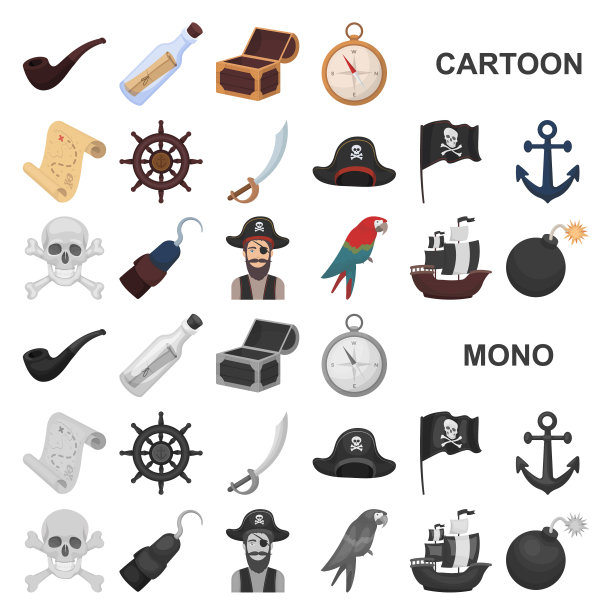 海盗海上强盗卡通图标集合图片下载