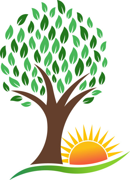 自然树和充满活力的太阳标志图片下载