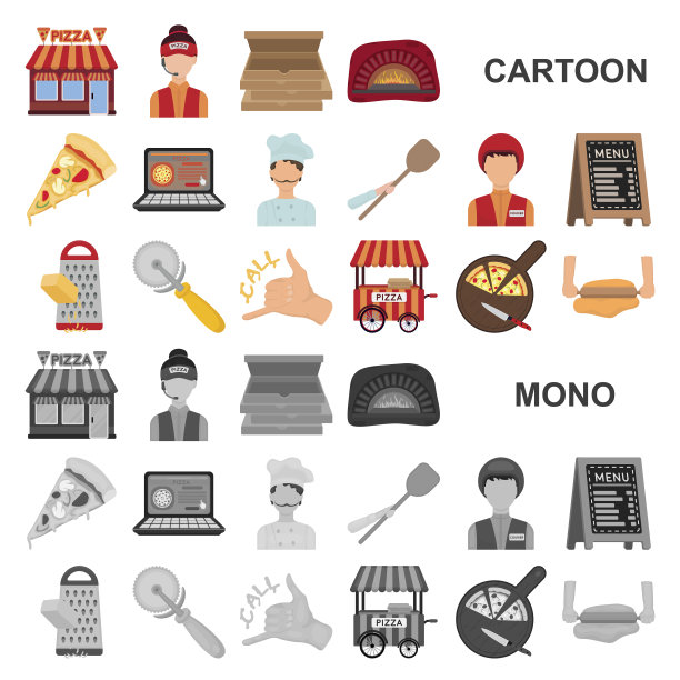 披萨和披萨卡通图标集图片下载