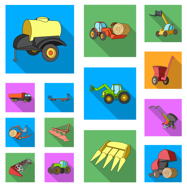 农业机械平面图标设置图片下载