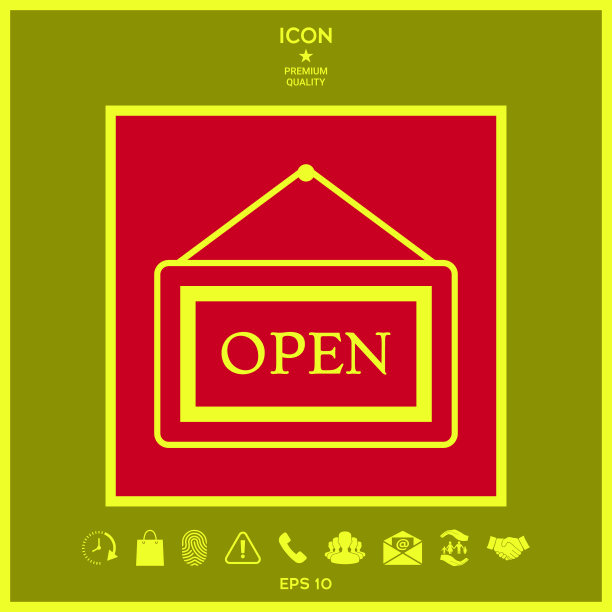 信息牌与开放的标志板悬挂图片下载