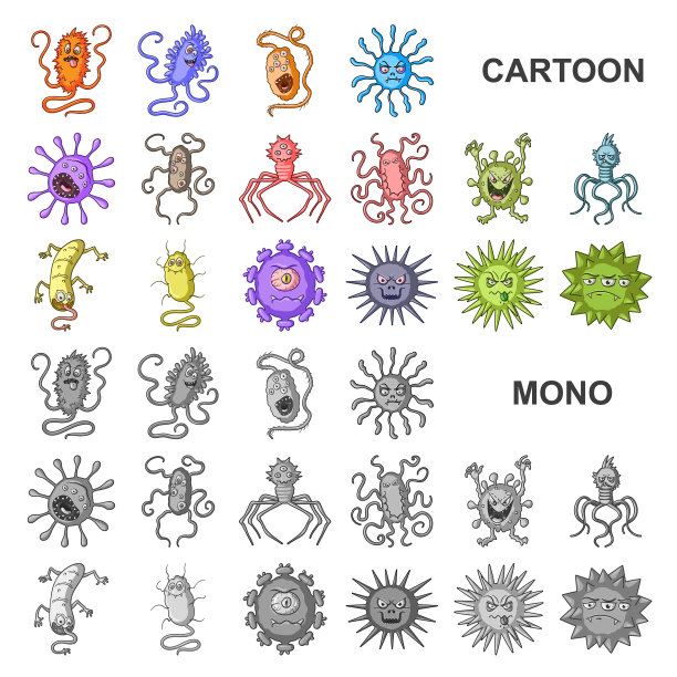 有趣的微生物卡通图标类型设置图片下载