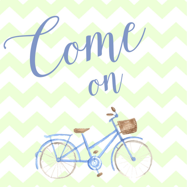 夏季水彩手绘自行车蜡笔图片下载