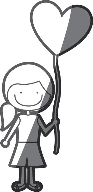 微笑女孩漫画的灰色剪影图片下载