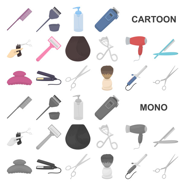 理发师和工具卡通图标设置图片下载