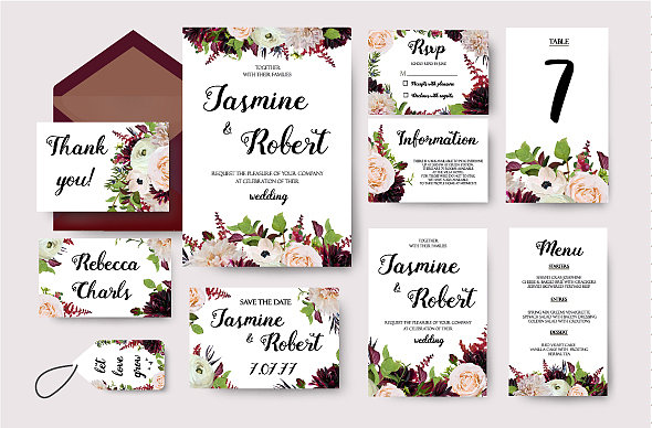 婚礼邀请花邀请卡设计图片下载