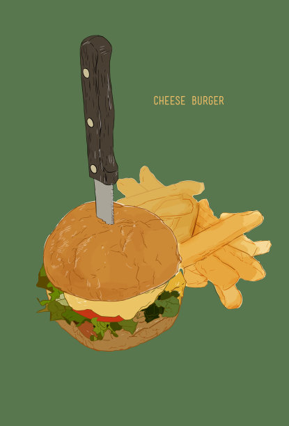汉堡配薯条，芝士汉堡图片下载