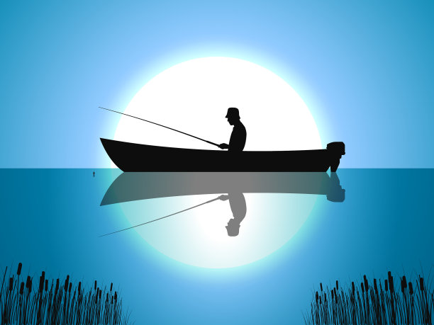 月亮上的渔夫在船上捕鱼图片下载