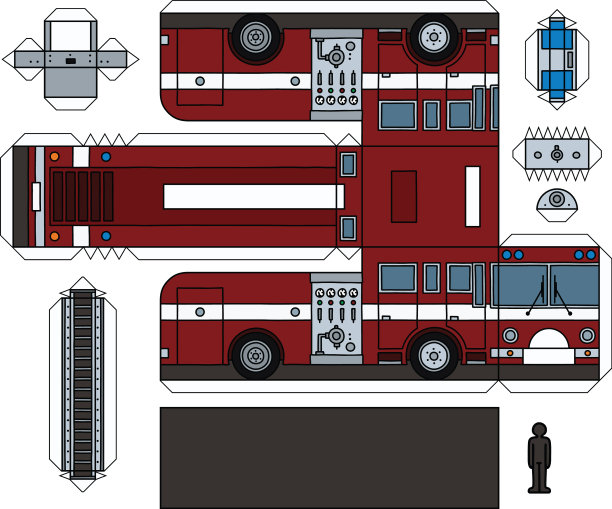 纸模型一辆旧消防车图片下载