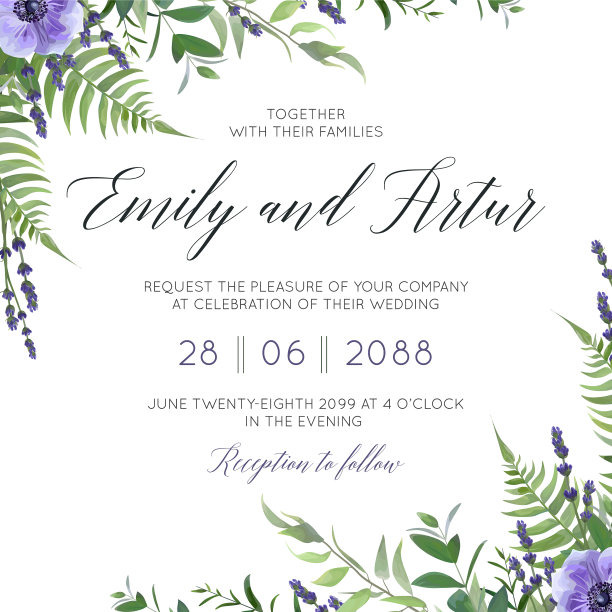 婚礼鲜花邀请卡设计与鲜花图片下载