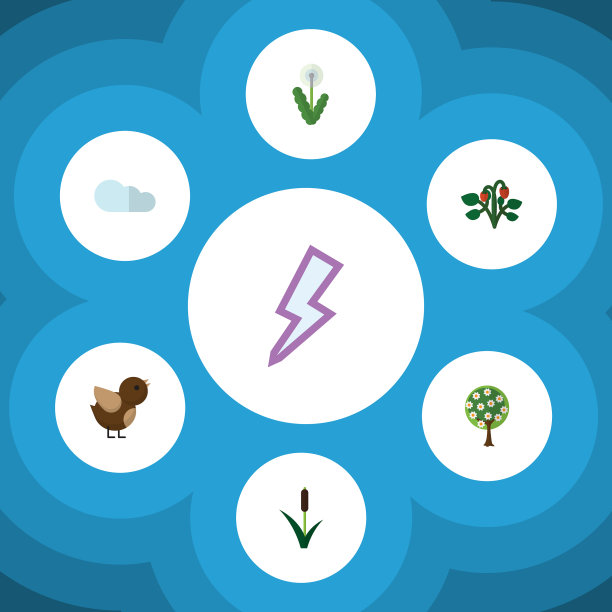 平面图标自然设置的鸟，阴云树和图片下载