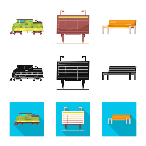 设计了列车和车站的标志集图片下载