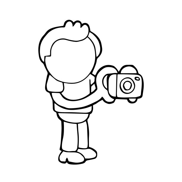 手绘的卡通摄影师男人站着图片下载