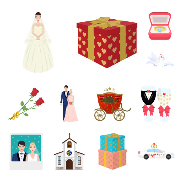 婚礼和属性卡通图标设置图片下载