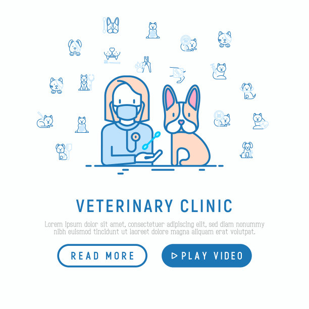 兽医诊所概念细线图标图片下载