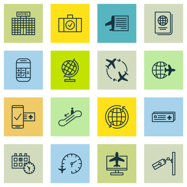 一套16旅行图标包括时间表图片下载