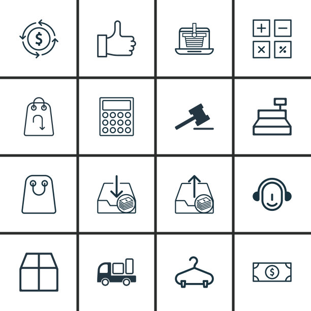 一套16个电子商务图标包括peg员工图片下载