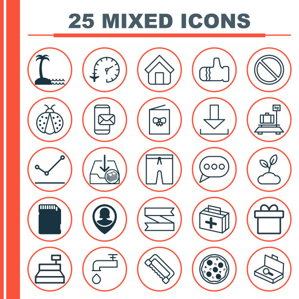 一组25个通用的可编辑图标可以使用图片下载