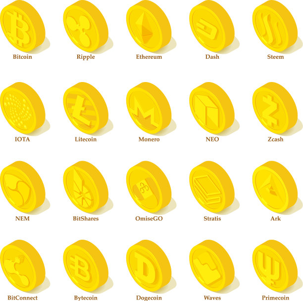 加密货币类型图标设置等距样式图片下载