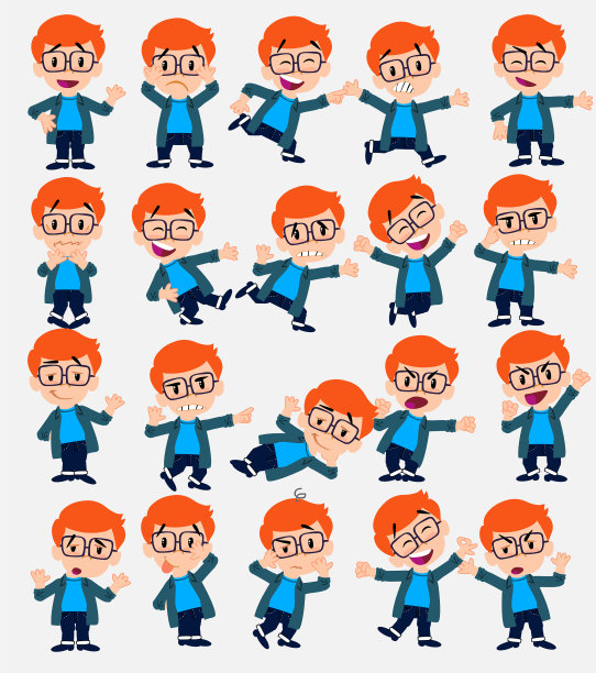 卡通人物白种男孩戴着眼镜图片下载