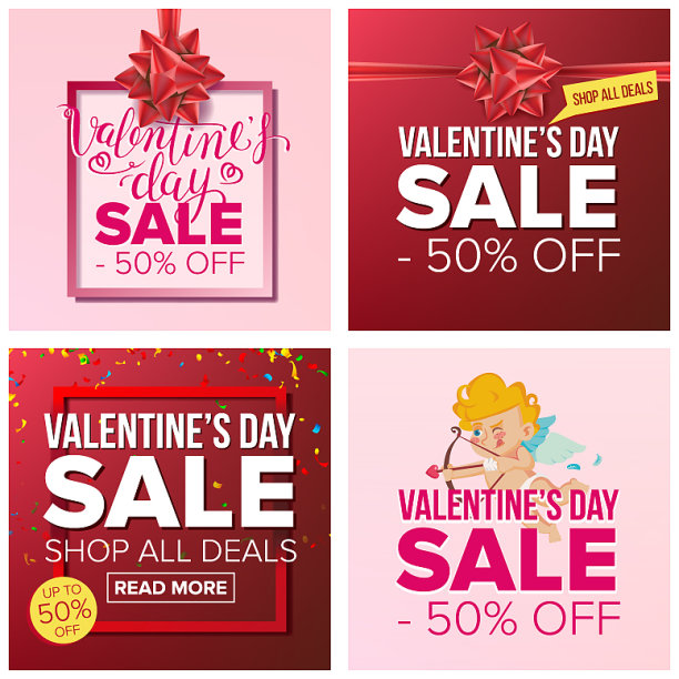 情人节促销横幅设置卡通图片下载