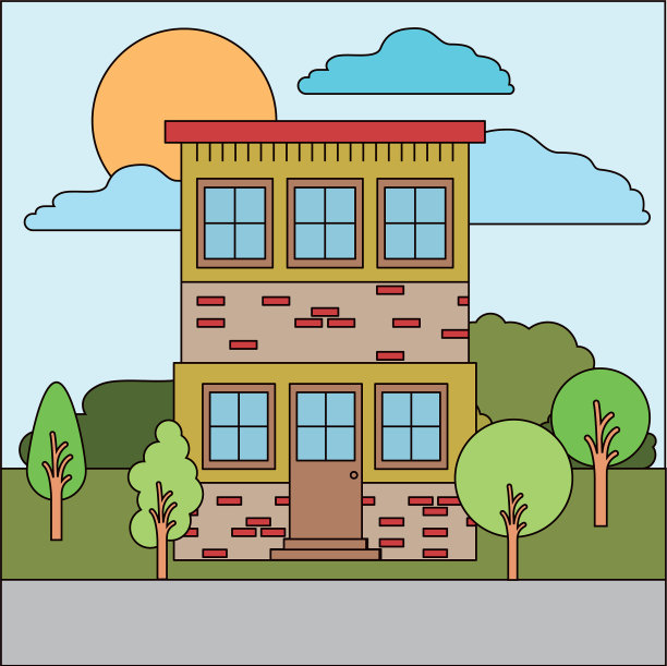 丰富多彩的自然景观与乡村别墅图片下载