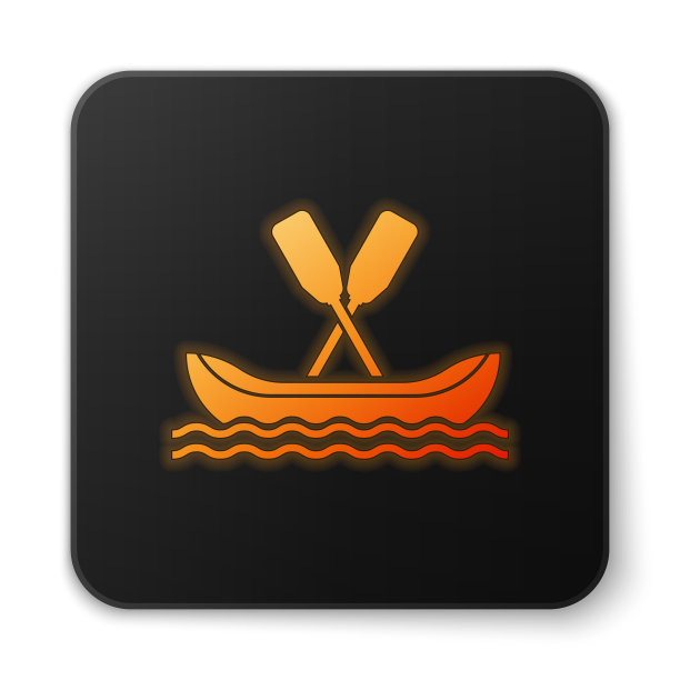 橙色发光的霓虹灯漂流船图标孤立上图片下载