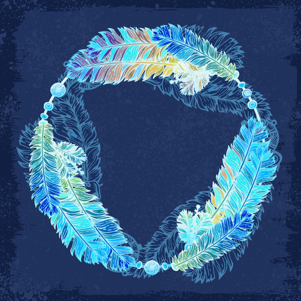 手绘羽毛花环在黑色的背景图片下载