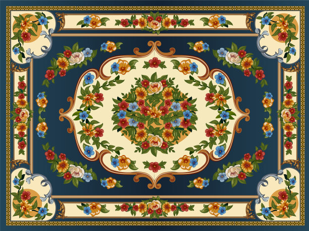 带有花卉装饰的鲜艳的彩色地毯图片下载