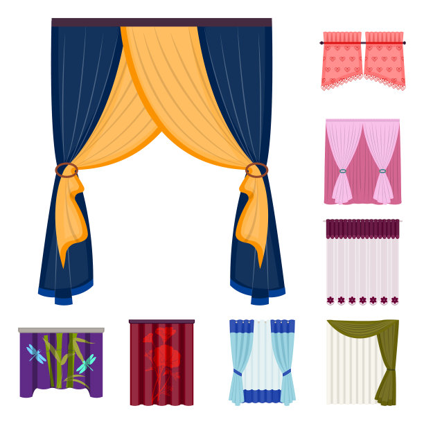 不同种类的窗帘卡通图标设置图片下载