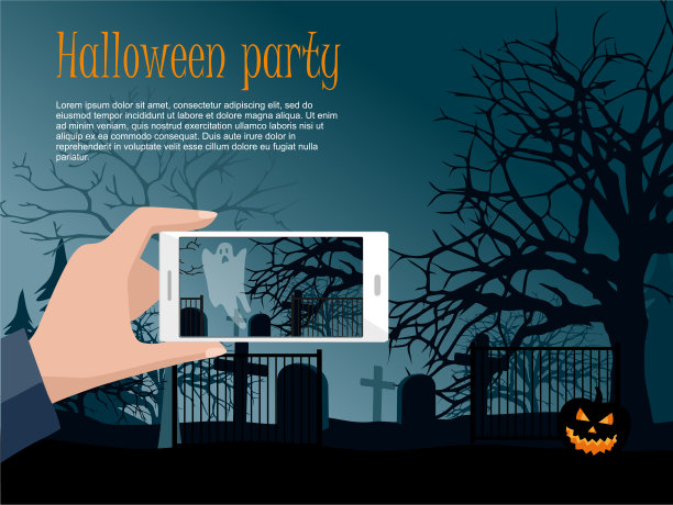 一名男子在夜间墓地拍摄鬼魂图片下载