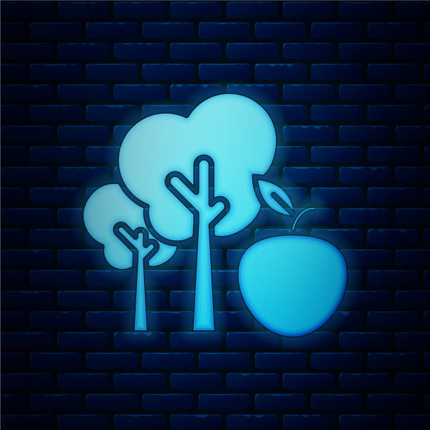 发光的霓虹灯树与苹果图标隔离图片下载