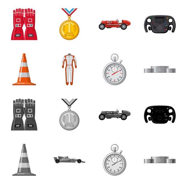 孤立对象的汽车和拉力赛标志集图片下载