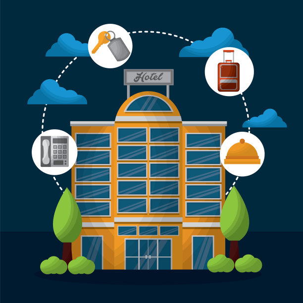 酒店大楼出租车和行李箱图片下载