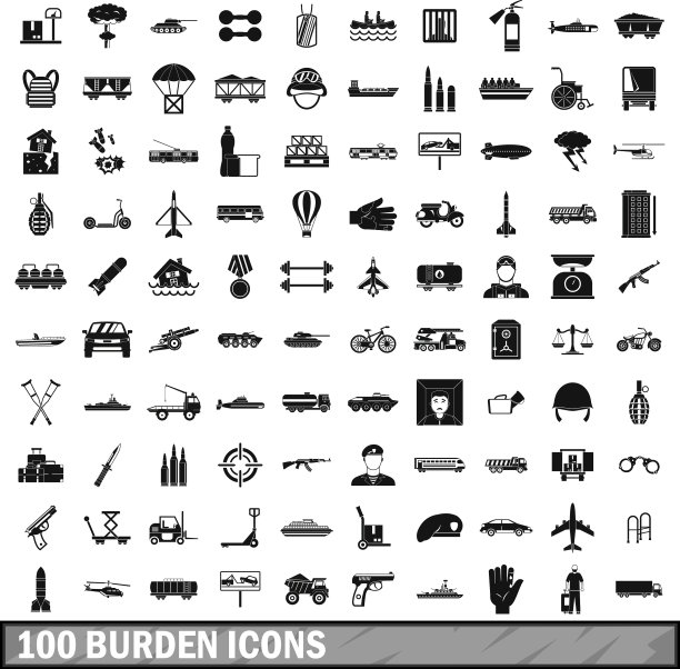 100个负担图标设置简单的风格图片下载