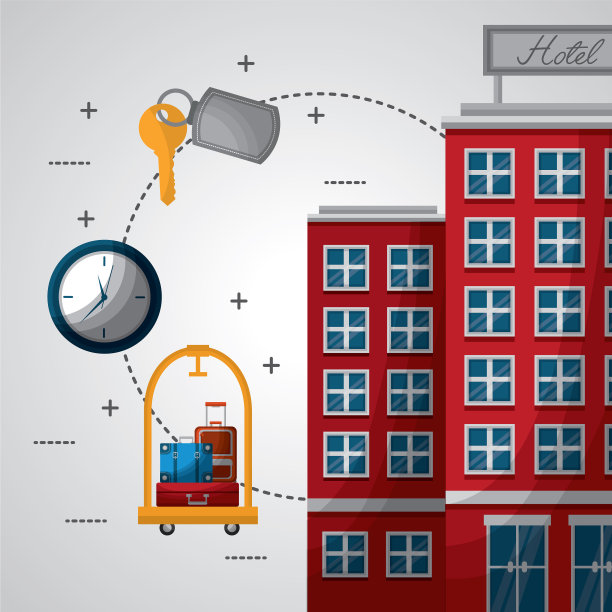 酒店大楼酒店行李车时钟时间图片下载