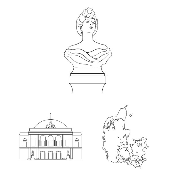 在丹麦旅行的轮廓图标集图片下载